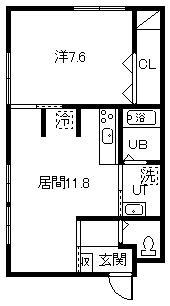 ベルオークウエスト(1LDK/1階)の間取り写真