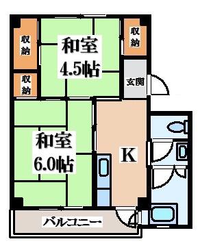ビレッジハウス馬場平(2K/3階)の間取り写真