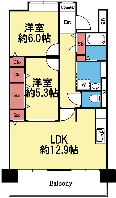 アルテーヌ新横浜(2LDK/5階)の間取り写真