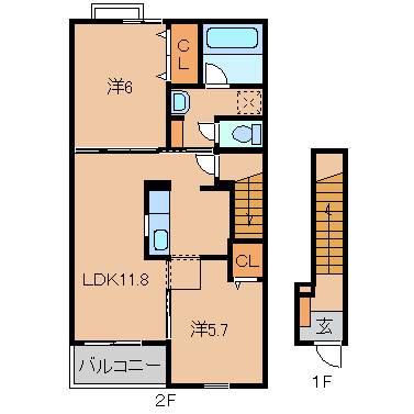 グランプラザ弐番館(2LDK/2階)の間取り写真