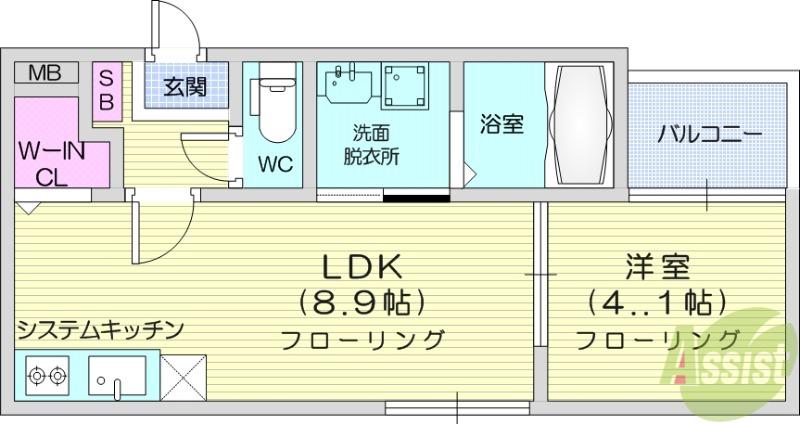 ハーモニーテラス宮千代6(1LDK/3階)の間取り写真