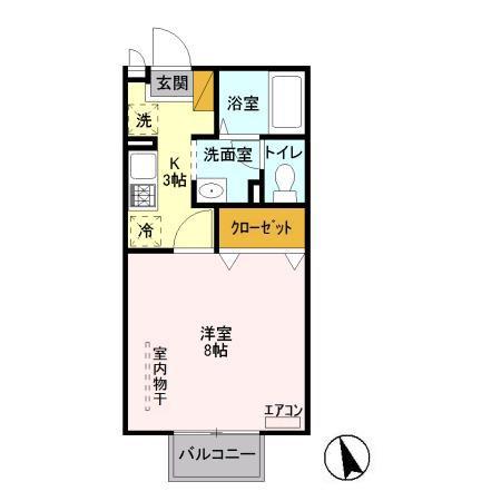 クレスト藤ヶ丘IIB棟(1K/2階)の間取り写真