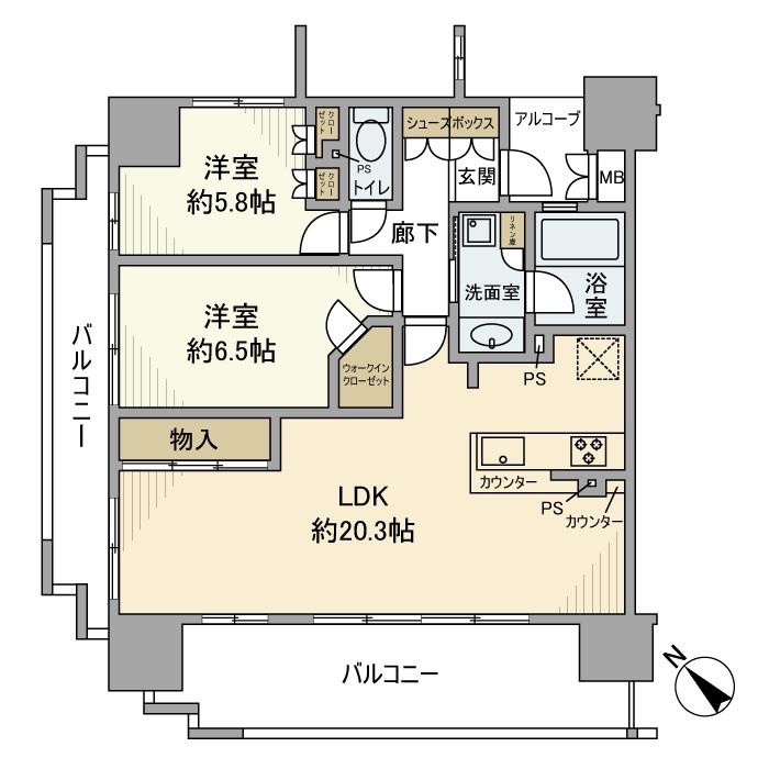 ファインフラッツ草津ザ・フロント(2LDK/15階)の間取り写真