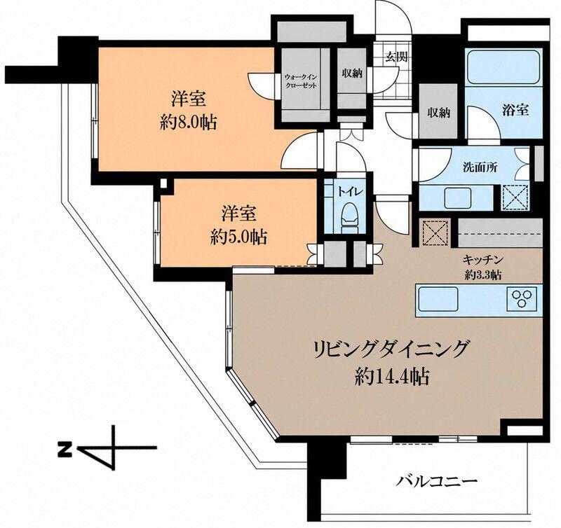 グランドメゾン白金の杜ザ・タワー(2LDK/20階)の間取り写真