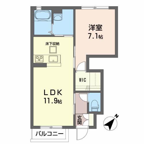 ソレアードIV(1LDK/1階)の間取り写真
