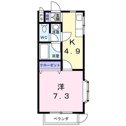 ソレアード小池原(1K/2階)の間取り写真