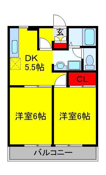 サンダイヤコーポ(2DK/1階)の間取り写真