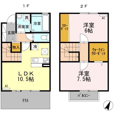 シャン・ド・フルール(2LDK/1階)の間取り写真