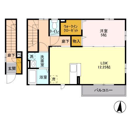 ボヌール F棟(1LDK/2階)の間取り写真