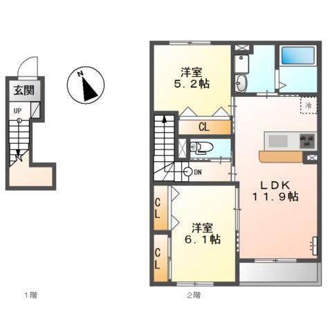 PALGE(2LDK/2階)の間取り写真