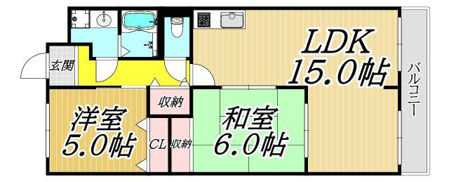 芦屋三木マンション(2LDK/2階)の間取り写真