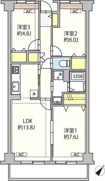 東雪谷マンション(3LDK/1階)の間取り写真