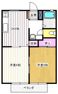 エレガンス大宮A(2DK/2階)の間取り写真