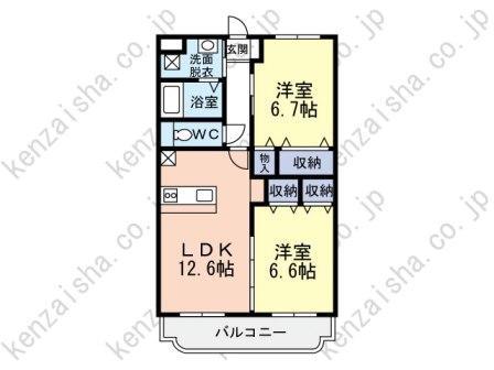 ロータスII(2LDK/3階)の間取り写真