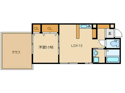 エスポワール瓢箪山(1LDK/1階)の間取り写真