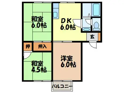 きらめきハウス小野小町2番館(3DK/2階)の間取り写真