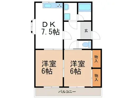 シェリールA棟(2DK/1階)の間取り写真