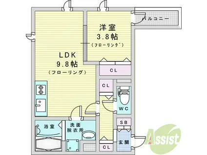LA-CREA塚本(1LDK/3階)の間取り写真