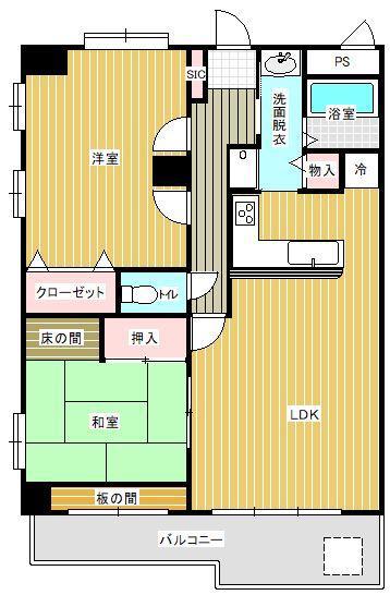 エンゼルハイム六ツ門(2LDK/6階)の間取り写真