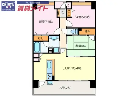 サンマンションアトレ松阪駅前(3LDK/11階)の間取り写真