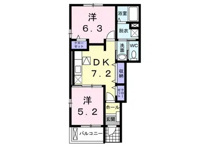 クルーセA(2DK/1階)の間取り写真