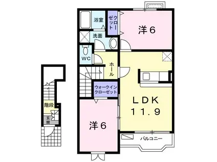 グランディール(2LDK/2階)の間取り写真