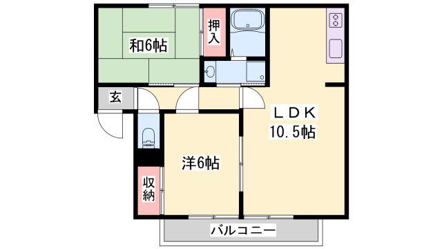 チェルニー英賀保I(2LDK/1階)の間取り写真