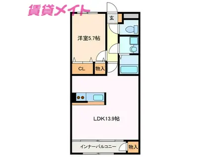 AS ONE III(1LDK/1階)の間取り写真