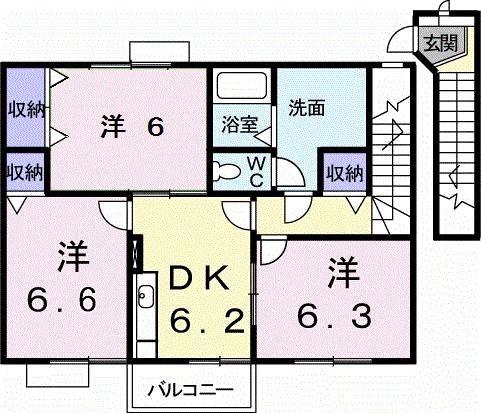 サンフラワーB(3DK/2階)の間取り写真