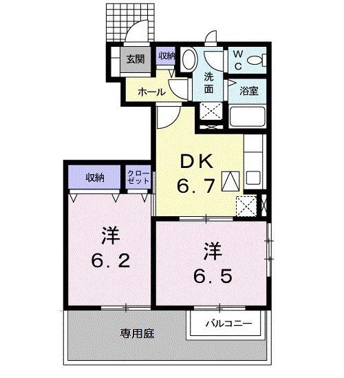 ニューハイツ冨士A(2DK/1階)の間取り写真