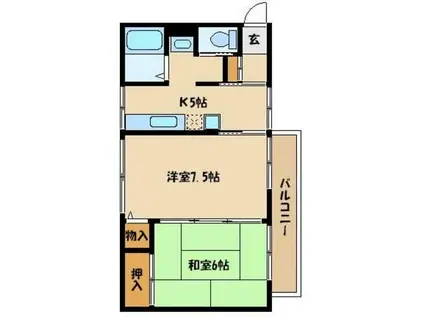 ソシア・エム(2K/2階)の間取り写真