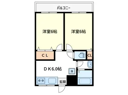 メゾン森(2DK/3階)の間取り写真