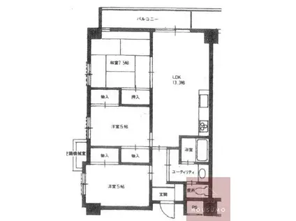 コモン山田イースト(3LDK/3階)の間取り写真