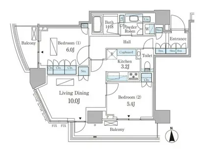 パークコート乃木坂ザタワー(2LDK/2階)の間取り写真