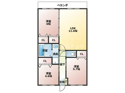 アパートメントKSIV(3LDK/3階)の間取り写真
