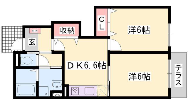 エーデル緑ヶ丘C(2DK/1階)の間取り写真