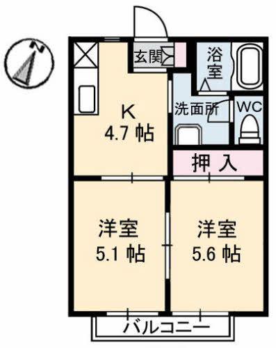 フレグランス寿B棟(2K/2階)の間取り写真