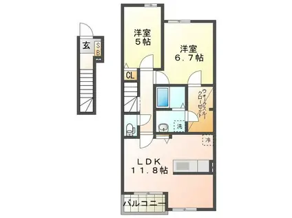 ローズゲート I(2LDK/2階)の間取り写真