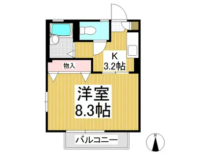 フレグランスひがのW棟(1K/1階)の間取り写真