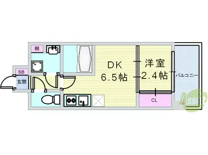 コンフォリア・リヴ南森町Q(1DK/12階)の間取り写真
