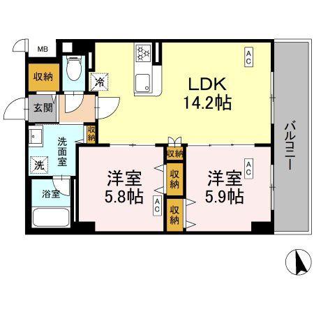 カスタリア西船橋II(2LDK/2階)の間取り写真