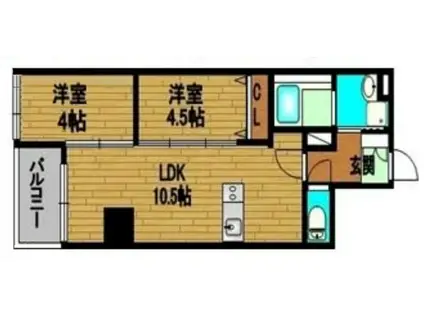 インペリアルスイート南堀江(2LDK/3階)の間取り写真