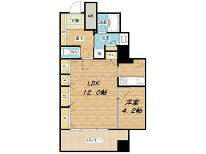 アルグラッドザ・タワー心斎橋(1LDK/14階)の間取り写真
