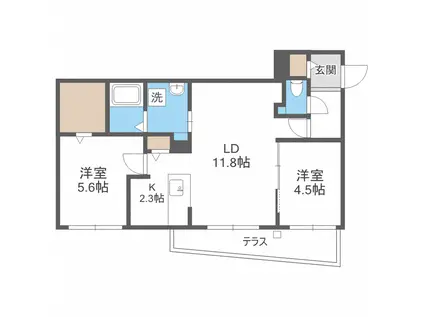 ブランシャール円山医大前(2LDK/1階)の間取り写真