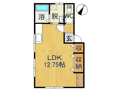 ハイツ清原(ワンルーム/2階)の間取り写真