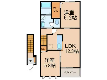 ボヌール岩橋 II(2LDK/2階)の間取り写真
