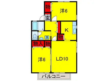 ビィウライースト・ウエスト(2LDK/2階)の間取り写真