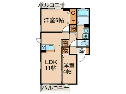 ジュ・マルティIII(2LDK/1階)の間取り写真