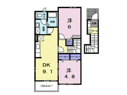 ヴィラ・ユニゾンD(2DK/2階)の間取り写真