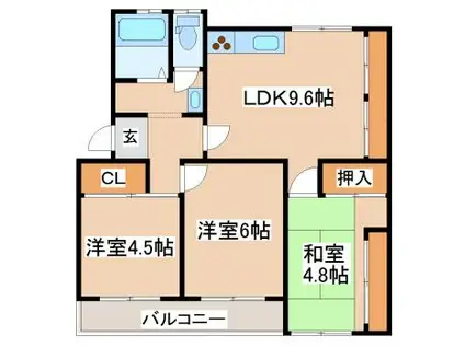 高倉台2団地11号棟(3LDK/3階)の間取り写真